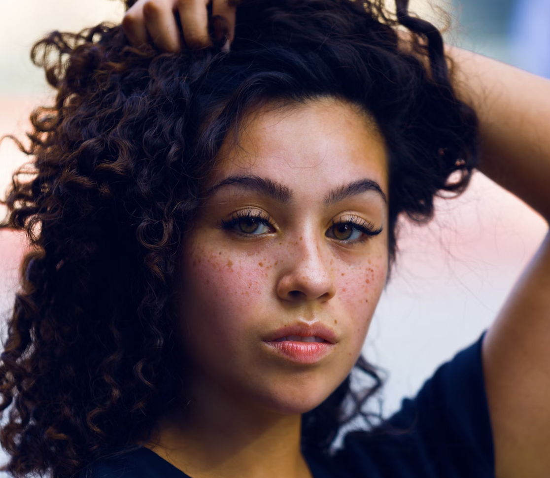 Woman with curly hair